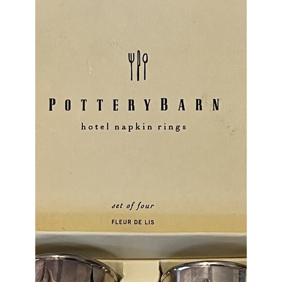 Pottery Barn Hotel Napkin Rings Set of 4 Fleur De Lis Silver Dinnerware - Picture 3 of 5